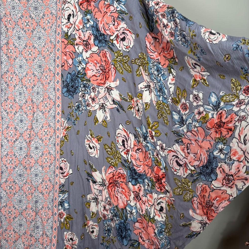 Angie Mixed Pattern Floral Boho Open Front Kimono Cardigan Medium - Picture 12 of 12